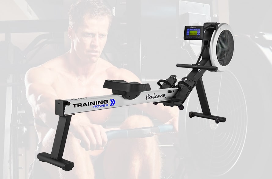 Rameur Heubozen avec un écran numérique et un homme en arrière-plan utilisant l'appareil.