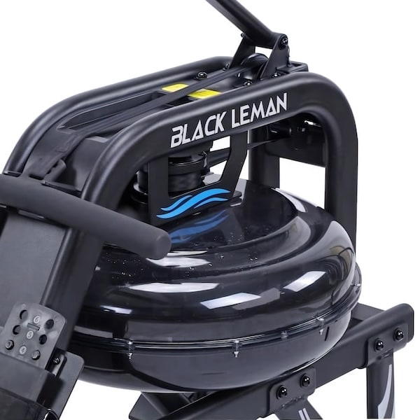 Rameur Black Leman avec un réservoir d'eau transparent et un cadre noir.