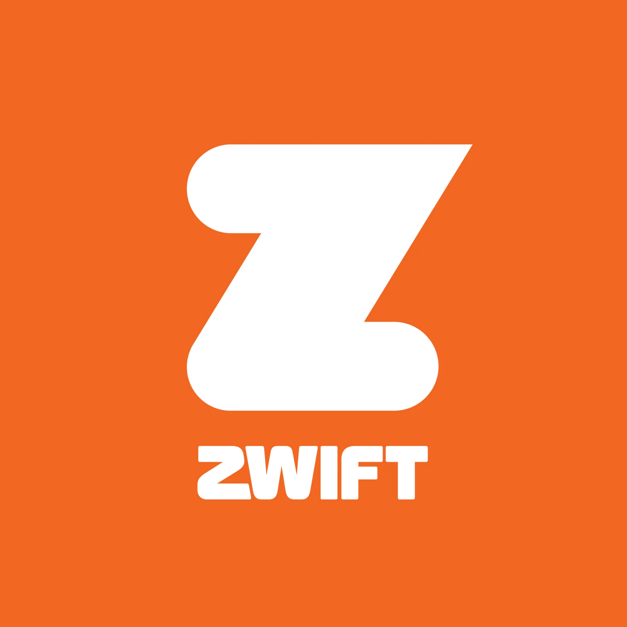 Logo de l'application Zwift sur fond orange avec un design stylisé en blanc.