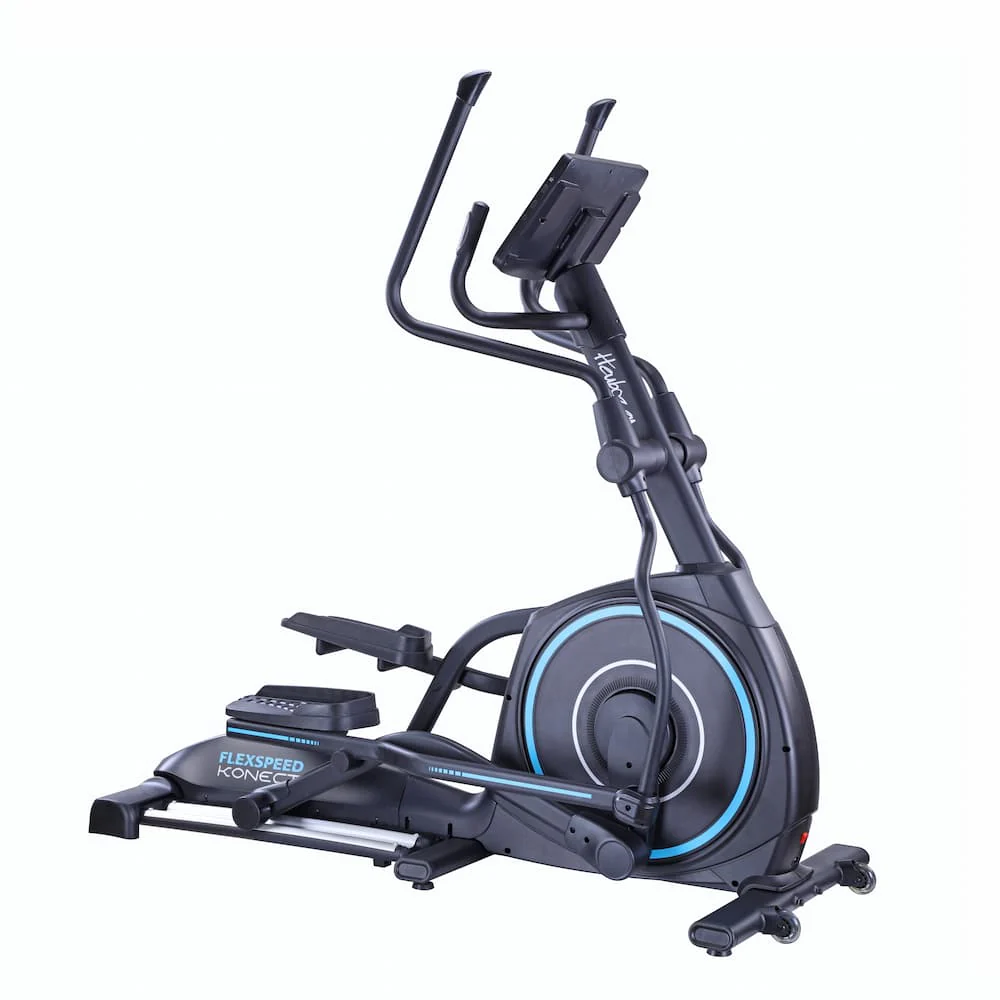 Heubozen Flexspeed Konect illustration Vélo elliptique Heubozen Flexspeed Konect avec écran et poignées ajustables.