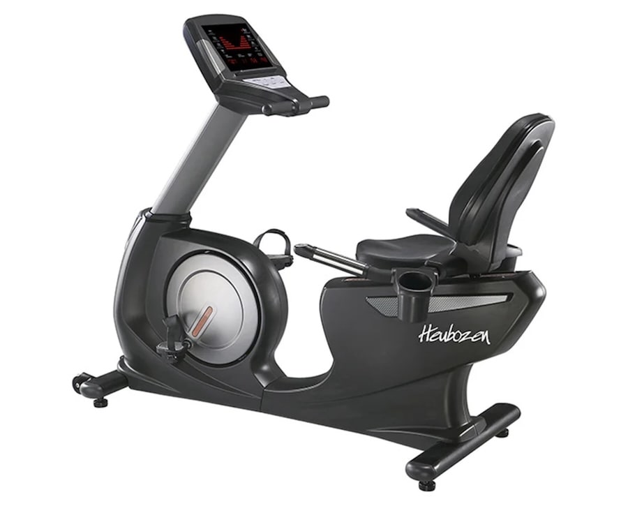 Screenshot Vélo d'appartement Heubozen Recumbent Generator II avec un écran de contrôle et un siège ergonomique.