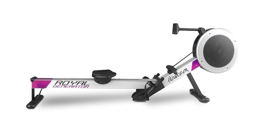 Screenshot Rameur Heubozen Royal Generator avec un cadre en aluminium et un volant d'inertie.