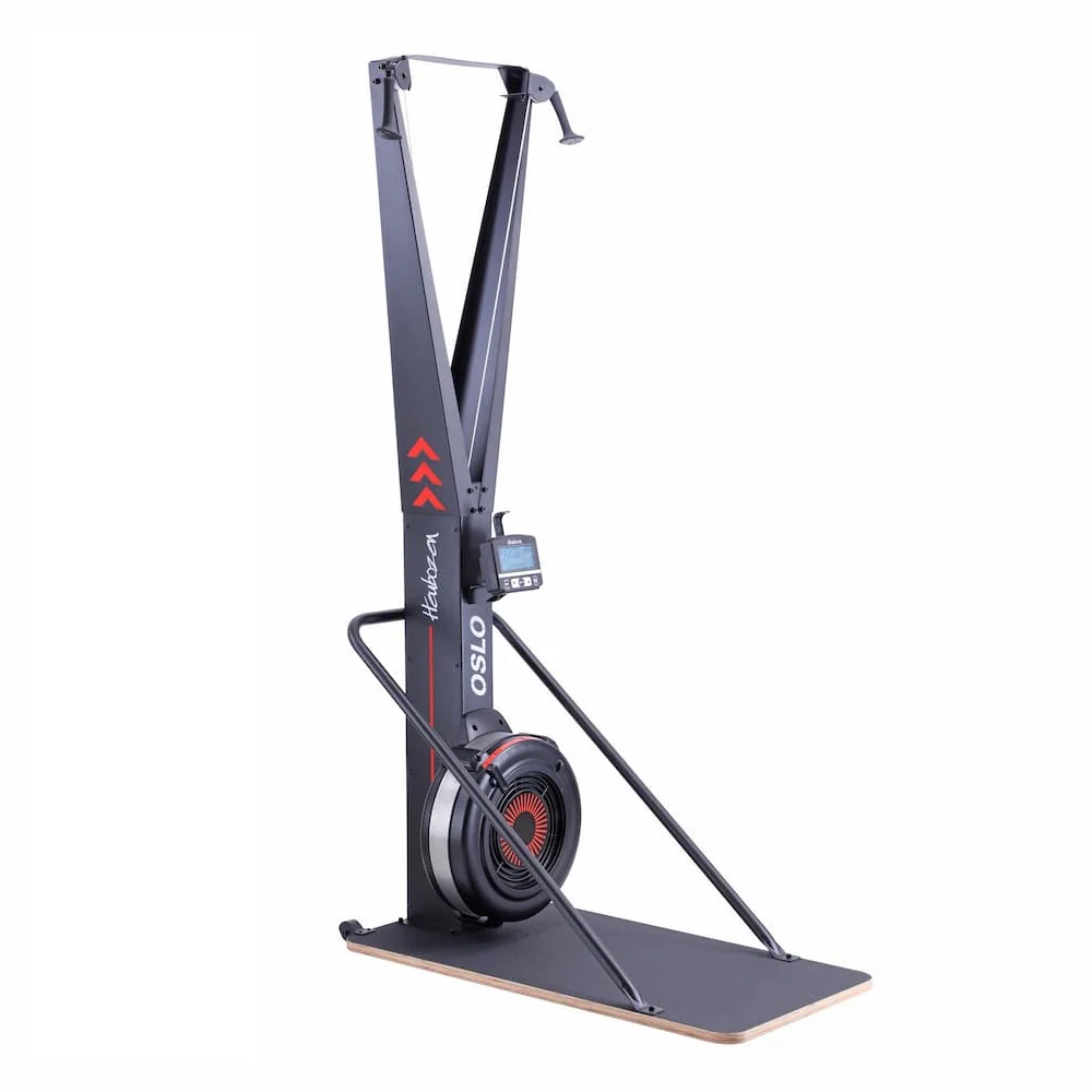 Heubozen Skierg Oslo illustration Rameur Heubozen Skierg Oslo avec un cadre noir et un écran de contrôle intégré.