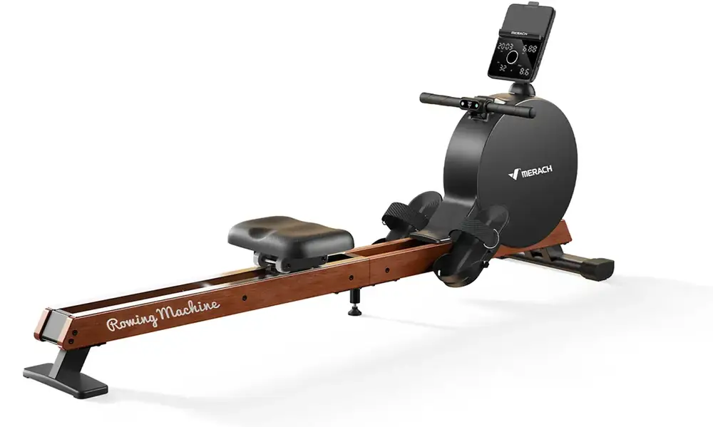 Machine à ramer Merach Q3 avec un écran de contrôle et un siège rembourré.