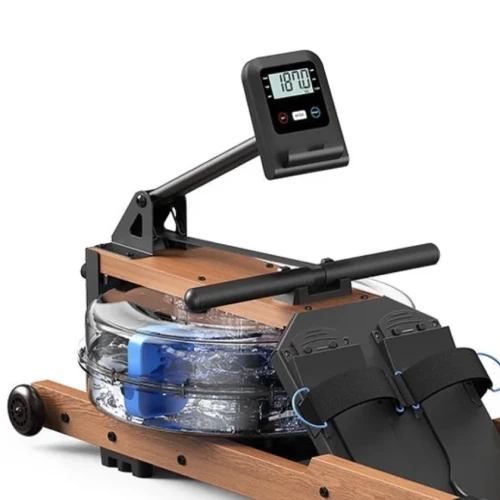 Moniteur de rameur Merach R28 avec écran numérique et réservoir d'eau visible.